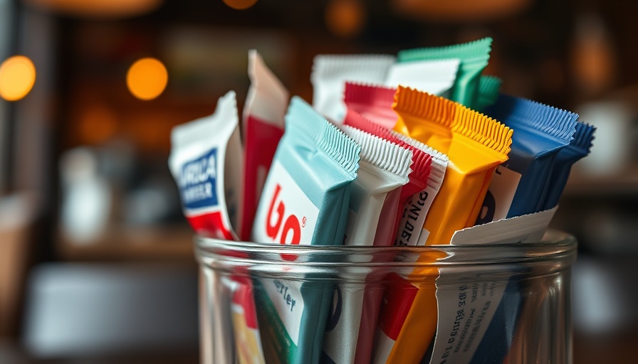 Assorted artificial sweeteners in a jar indicating possible cognitive decline impact.