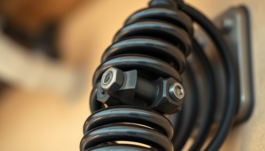 Close-up of a garage door spring with detailed components.