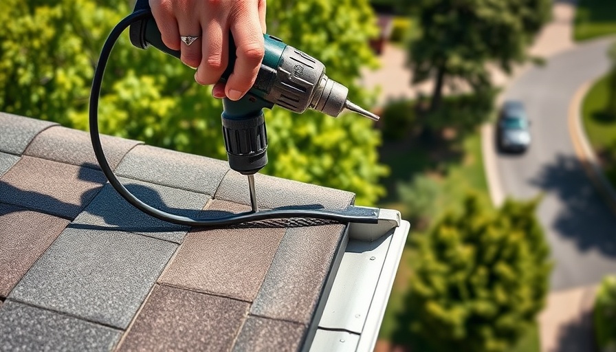 Installing Micro-Mesh Gutter Guards 2024 with power drill on roof.