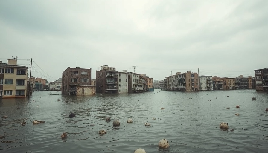 Flooded area in urban setting post-disaster, Helene recovery package NC General Assembly.