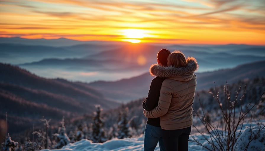 Couple enjoying winter sunset at Tanbark Ridge Overlook.