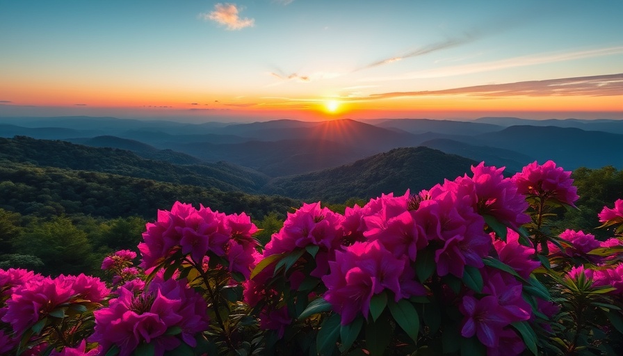 Spring Activities in Asheville: Rhododendron blooms at sunset.
