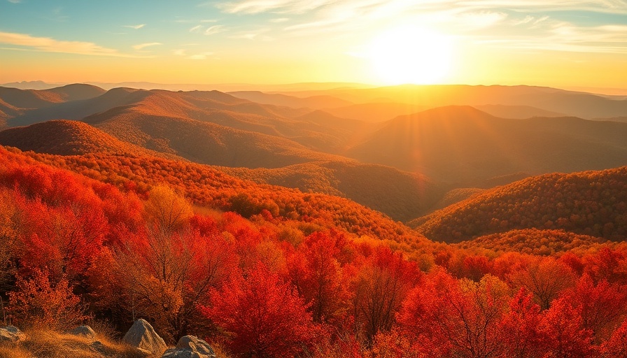 Vibrant fall foliage in Asheville's autumn landscape with rolling hills.