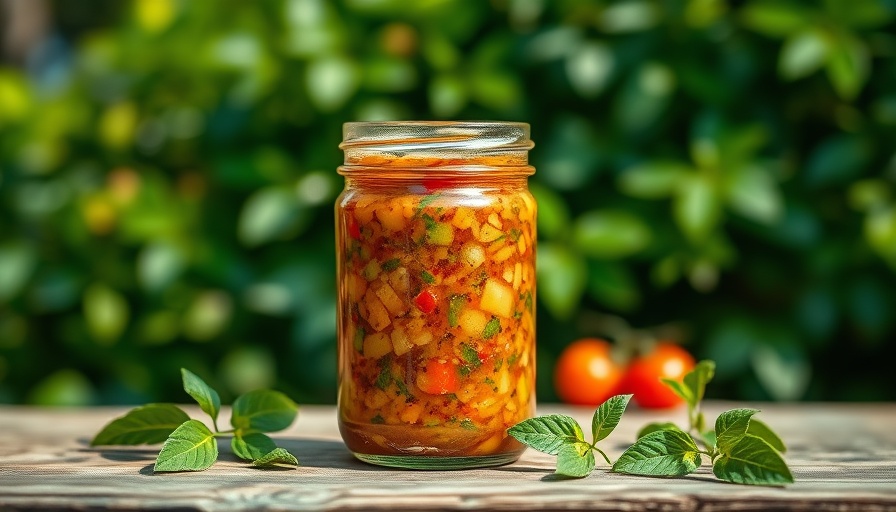 Vibrant relish jar on wooden table, Asheville healthy eating.