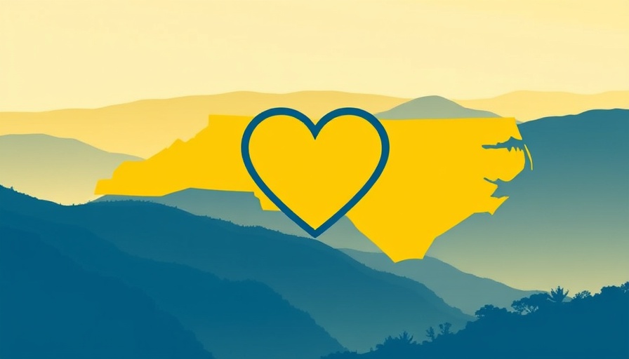 Stylized Asheville real estate graphic with heart and North Carolina map.