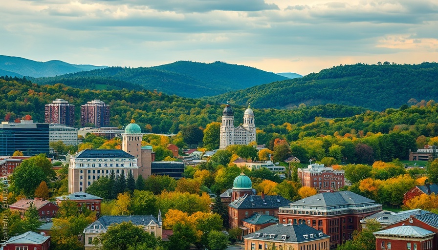 Asheville real estate market urban skyline with diverse architecture and greenery.