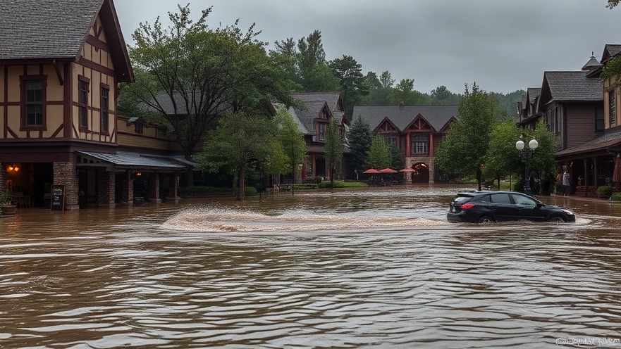 Hurricane Helene flooding Biltmore Village, showcasing NC General Assembly recovery efforts.