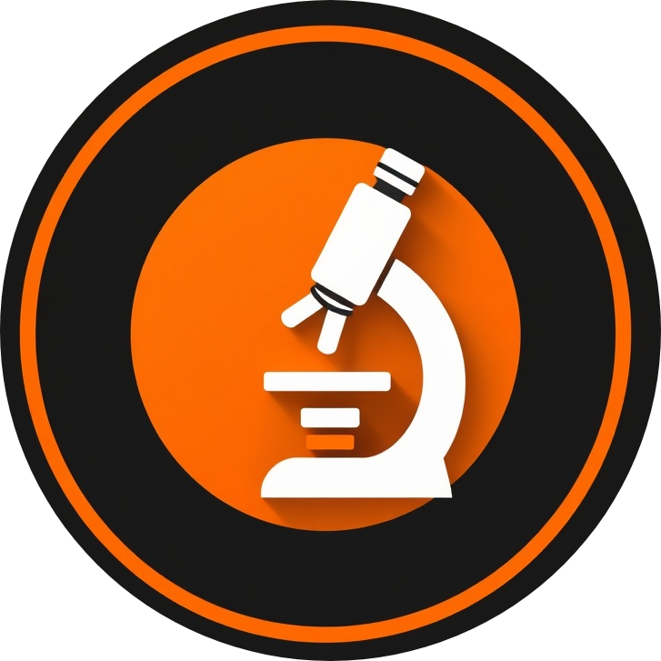 Simple monochromatic microscope icon in orange circle