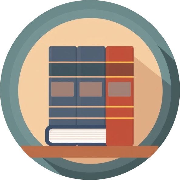 Icon of three thick law books on a bookshelf in a circle.