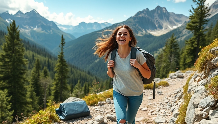Hiker enjoying deeper happiness on a mountain trail.
