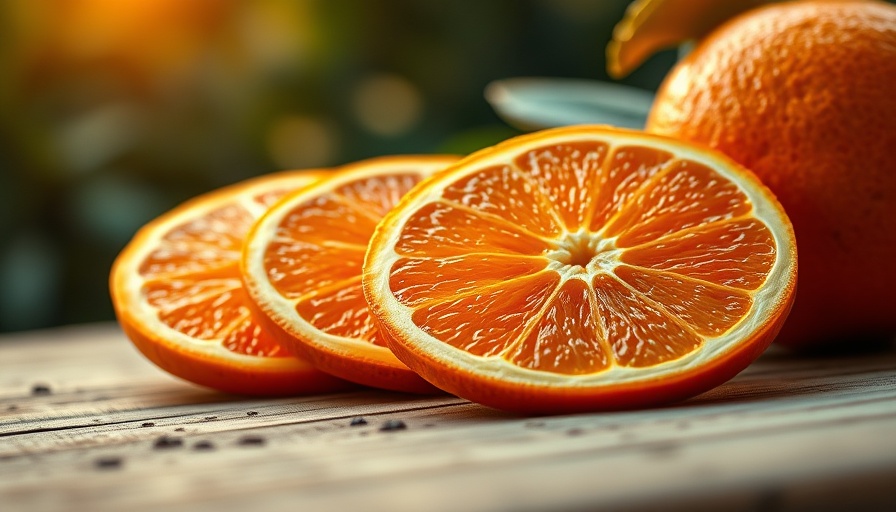 Close-up of orange slices showcasing brain and immune health benefits.