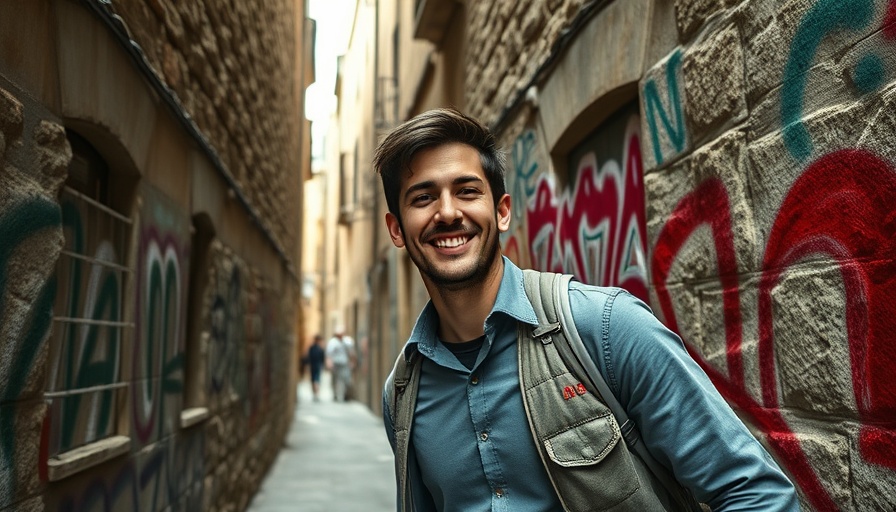 Casual young man exploring an alleyway, best travel deals in historic cities.