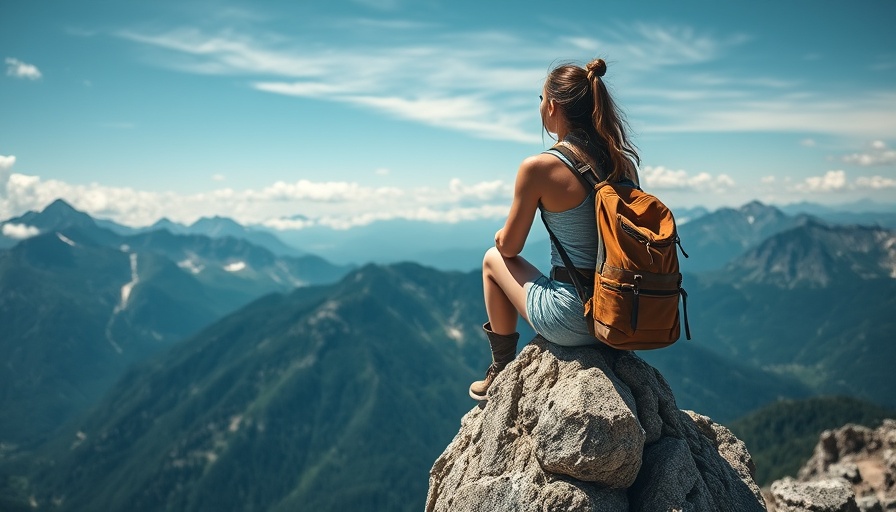 Adventurous woman embracing travel time opportunities in mountains.