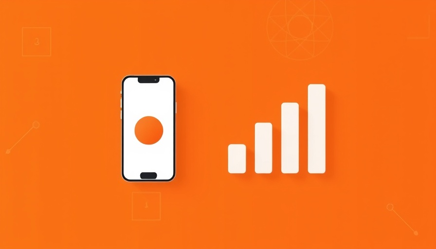 Minimalistic smartphone icon with bar chart, orange background