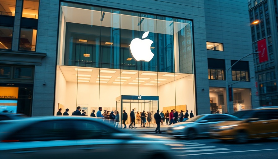 Exterior of an Apple store at night with cars passing.
