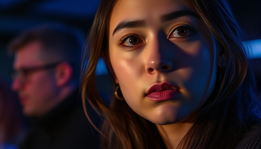 Moth Girl Camcorder Spots Lost Records with patterned light on face.