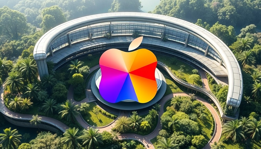 Apple macOS logo floating above a circular building.