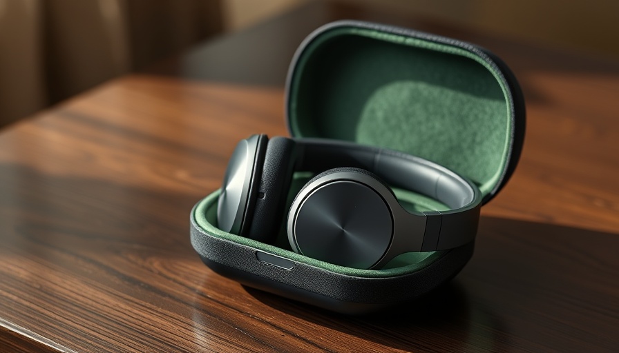 Sonos Ace headphones in open green case on wooden table.