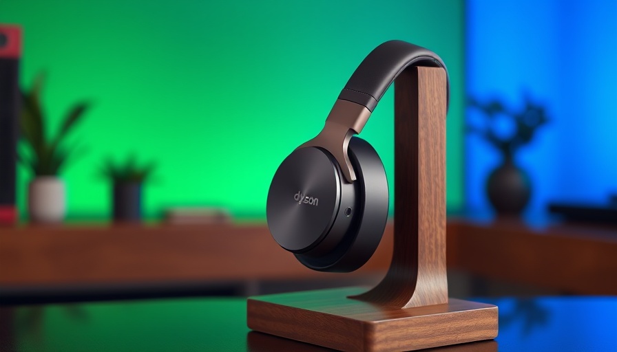 Dyson Zone headphones on stand, indoor display.