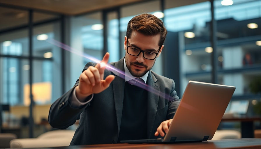 Professional man using a laptop equipped with an invisible sensor.