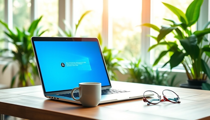 Laptop with Windows blue screen in modern workspace.