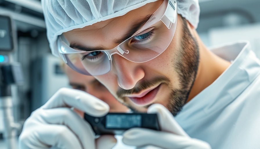 Technician examining silicon wafer in cleanroom, Moore's Law and silicon chip sizes.
