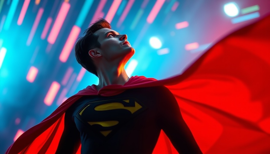 Vivid superhero cape flowing in colorful, dynamic light streaks.