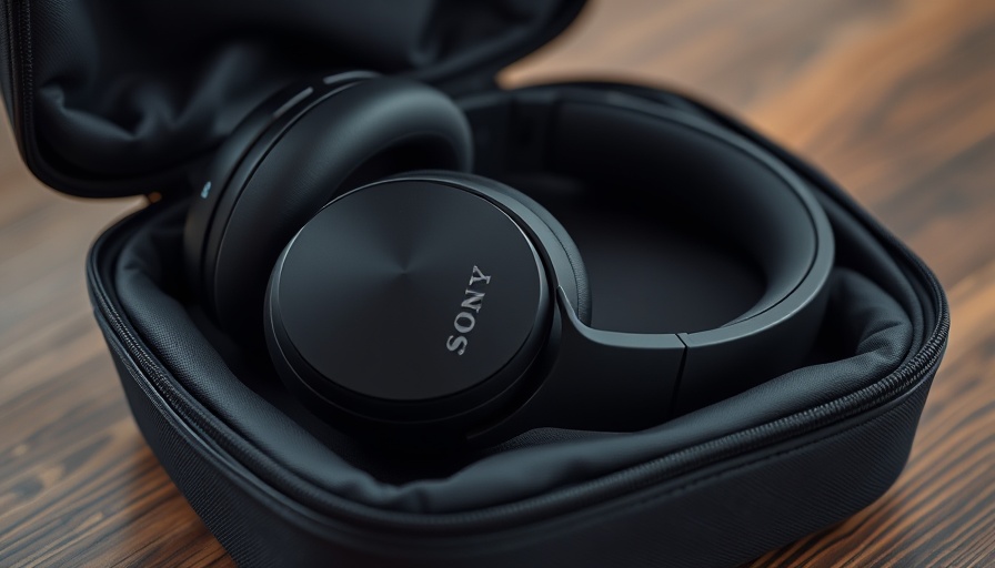 Sony WH-1000XM6 headphones displayed in open case on wooden table.