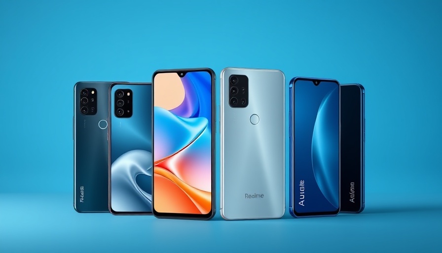 Realme 15 Pro specs displayed with three color variants on a blue backdrop.