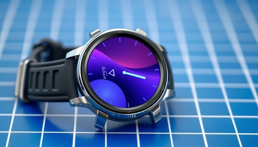 Samsung Galaxy Watch8 on blue grid surface, vibrant display