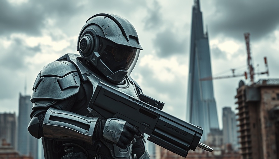 RoboCop standing in a dystopian cityscape from the Unfinished Business game.