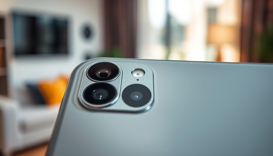 Close-up shot of a smartphone camera module in a living room.