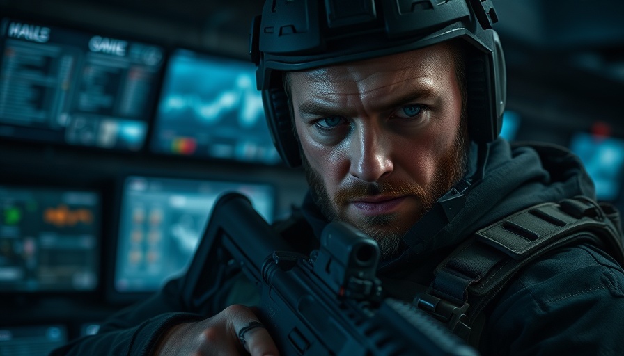 Soldier in tactical gear with intense expression, Battlefield 6 theme.