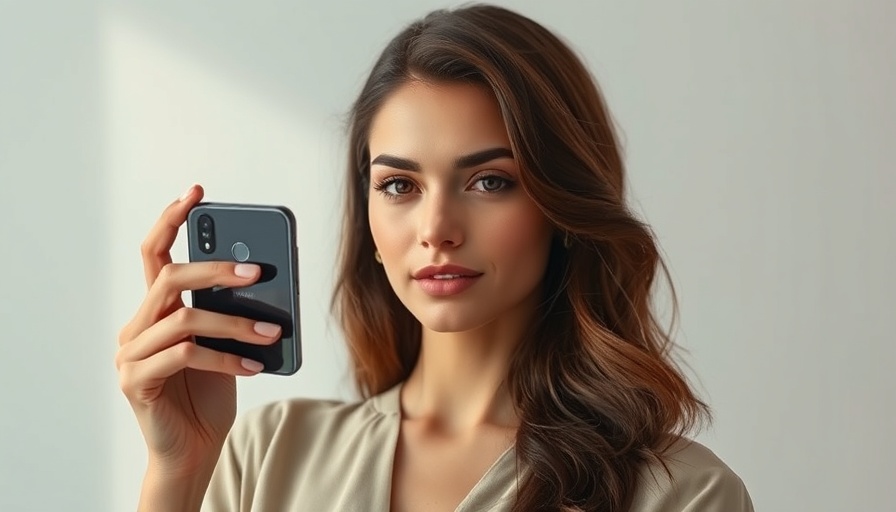 Elegant woman holding Honor Magic V Flip2, minimalistic background.