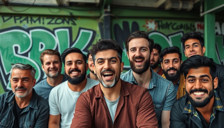 Group of men livestreaming with graffiti background, focusing on content ethics.