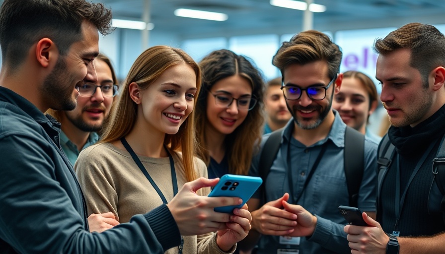 Group discussing a blue phone with Realme 10,000 mAh battery