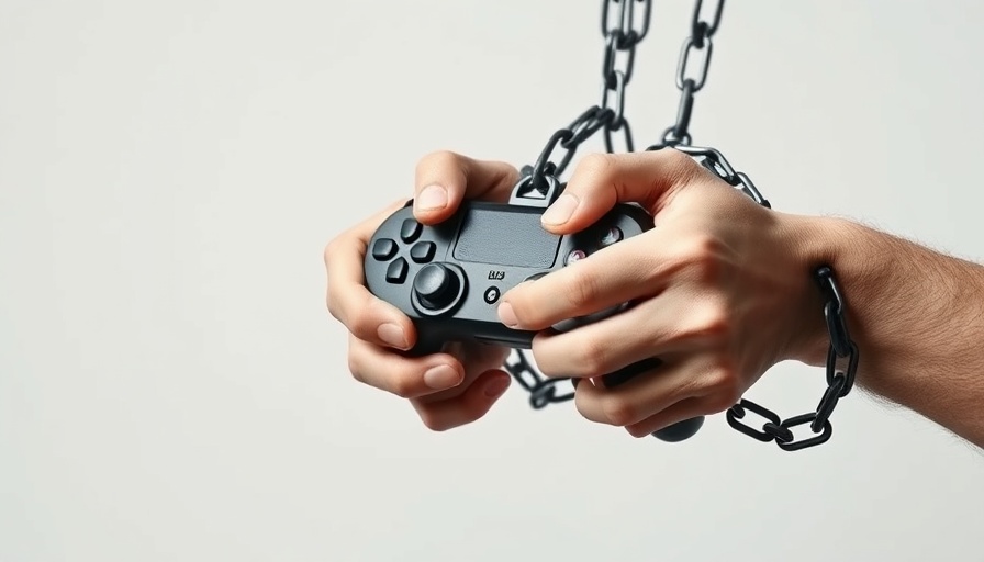 Hands chained to gaming controller representing common addictions
