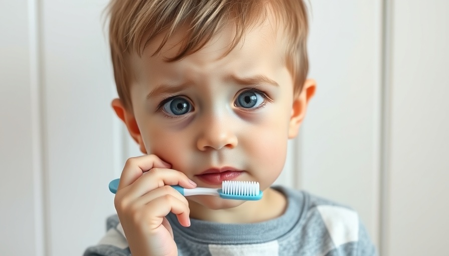 Concerned child with toothbrush learning how to heal baby teeth cavities.