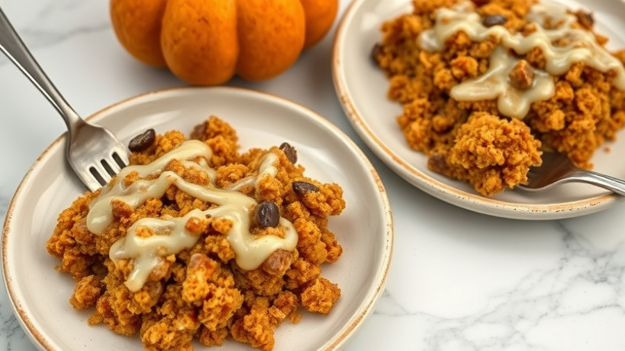 Pumpkin Baked Oatmeal squares with glaze and coffee.