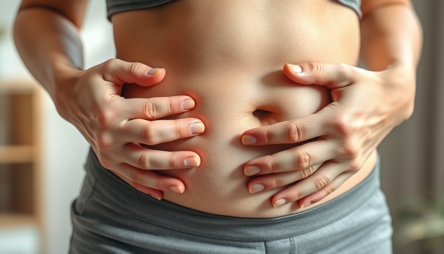 Hands pinching belly skin, illustrating Paradoxical Adipose Hyperplasia CoolSculpting.