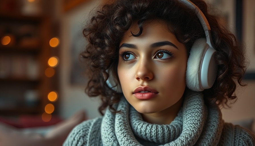 Relaxed woman in white earmuffs contemplating winter skin treatments.