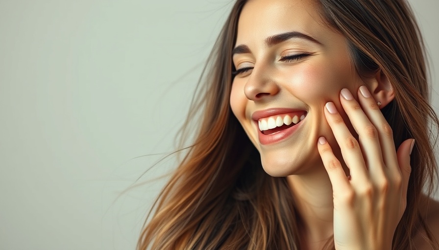Joyful woman smiling after microneedling red-light therapy.
