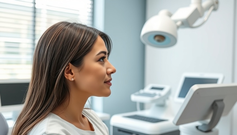 Young woman receives nonsurgical nose job consultation in a clinic.