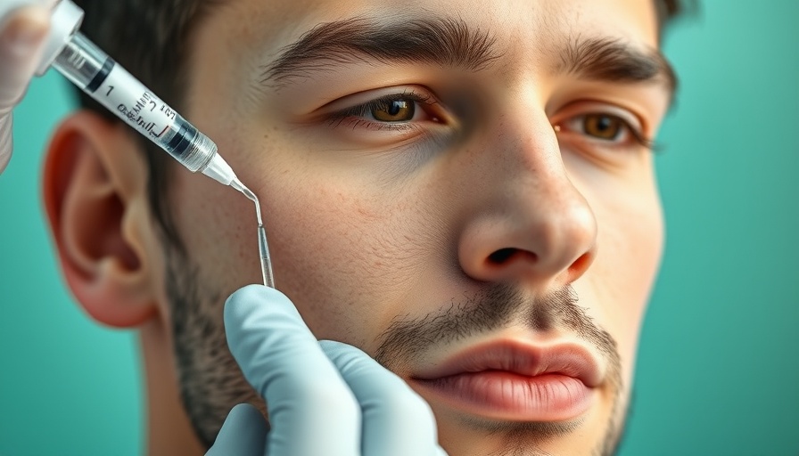 Close-up of dermal filler injection for young man's jawline.