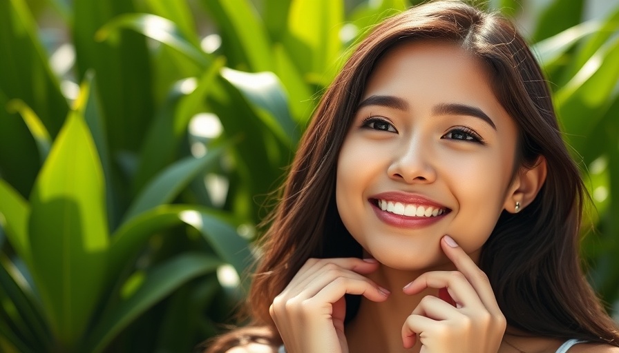 Radiant woman after Tetra Pro CO2 Laser skin rejuvenation, lush plant backdrop.