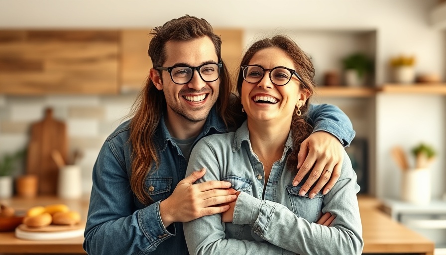 Happy couple embracing in a modern kitchen, illustrating O-Shot benefits for women.