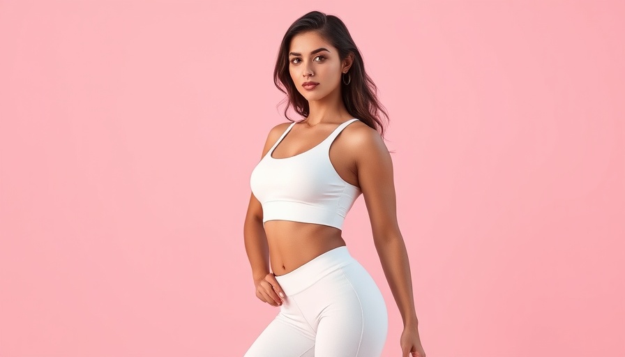 Woman showcasing EMSCULPT NEO body sculpting in white activewear.