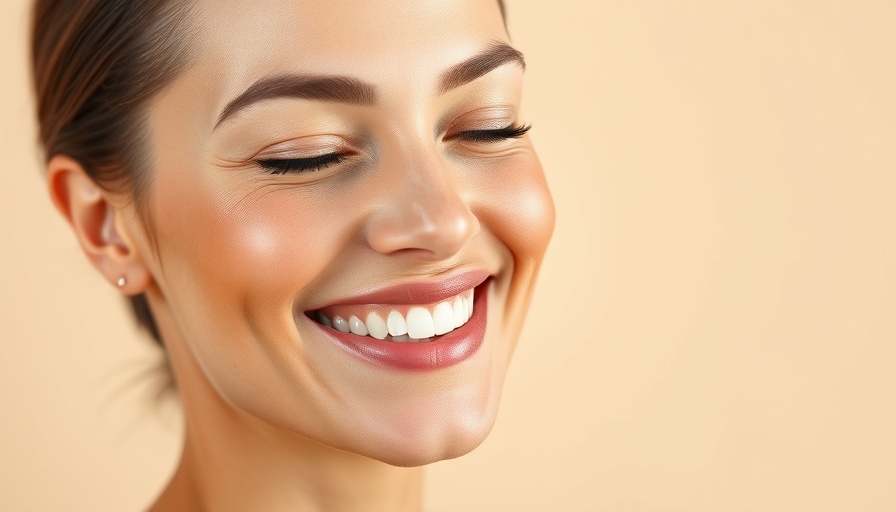 Woman with glowing skin smiling, highlighting glowing holiday skin treatments.