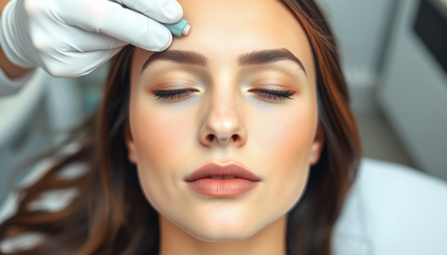 Young woman receiving RF microneedling treatment, serene expression.