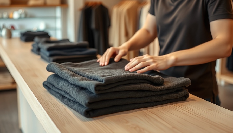 Sustainable travel outfit being neatly folded in retail setting.